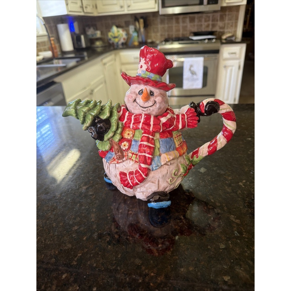 VTG 2006 Home Interiors Patches The Snowman Teapot Christmas Decor READ